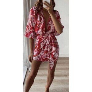 Zara Pink and Red Floral Mini Dress